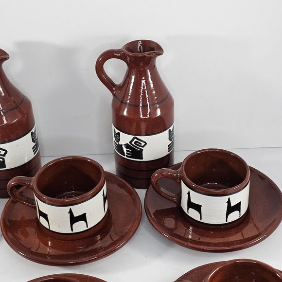 Los Reyes Lima Peru Art Pottery Cup Saucer Pitcher Llama Alpaca Ca Hand Painted - Picture 4 of 16